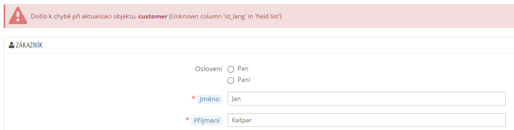 customer (Unknown column 'id_lang' in 'field list')